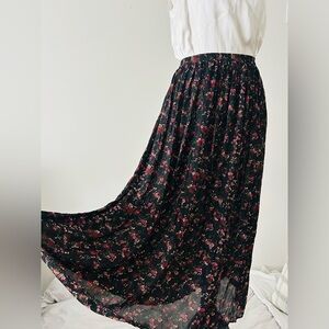 Express S could fit M polyester flowing all 4 seasons Floral Black maxi Skirt